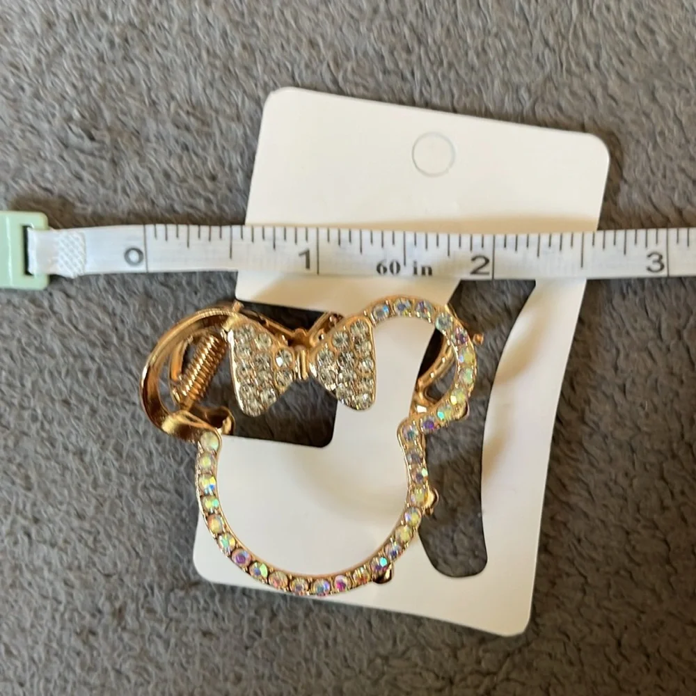 Gold Rhinestone Hair Clip Mickey Mouse Minnie, mouse NWT